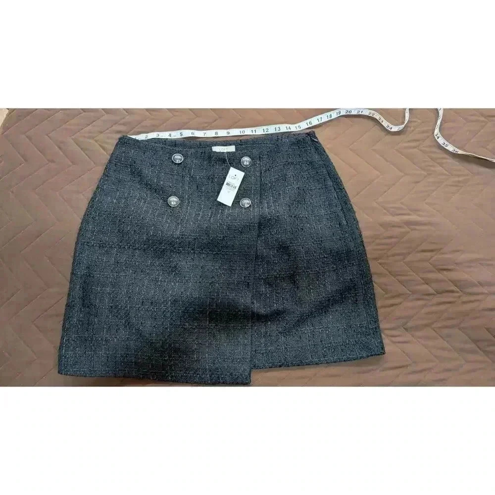 Woman's tweed black mini skirt with nautical button detail by LOFT size 10 NWT